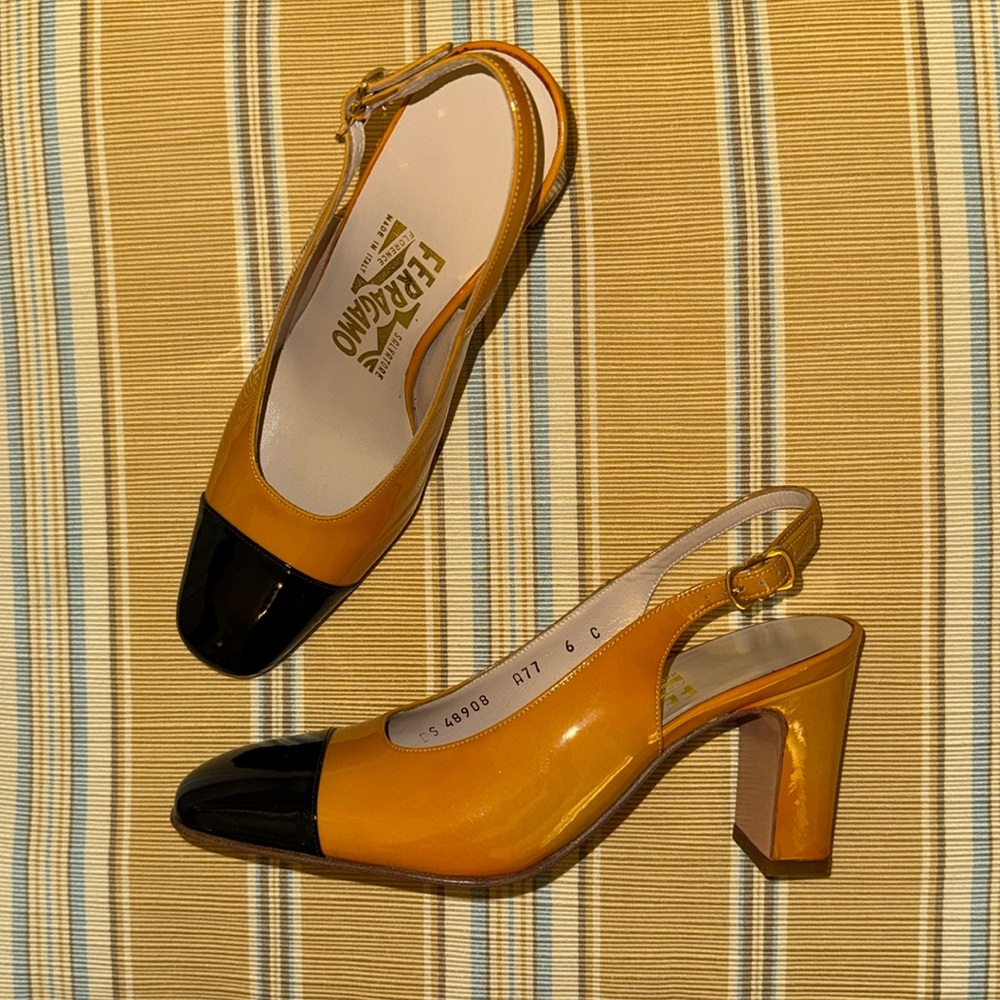 Never worn Salvatore Ferragamo patent leather slingbacks Size 6C